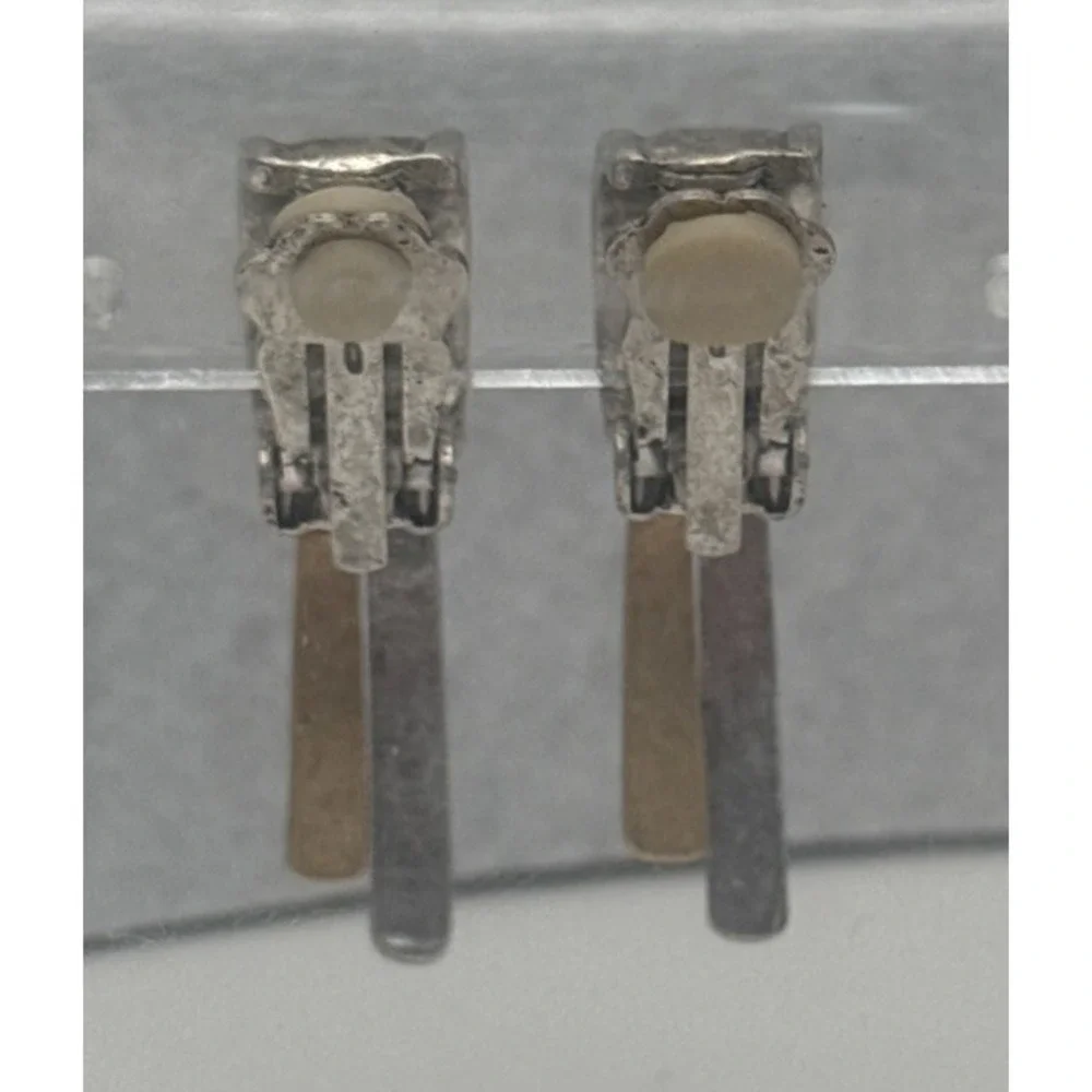 Vintage 1980s Modernist Two-Tone Clip On Earrings Patented Aro-Sac Adjustable